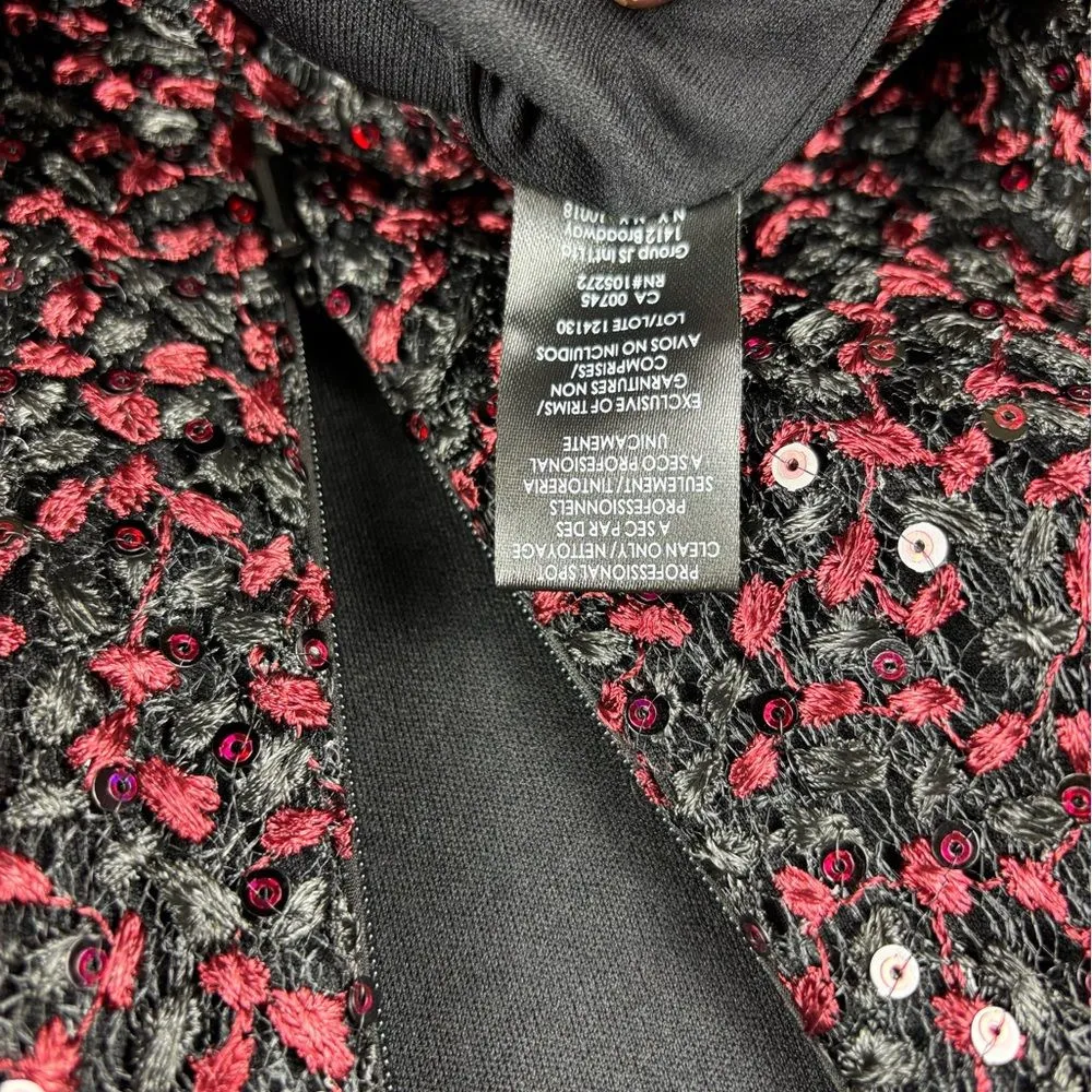 Carmen Marc Valvo‎ Infusion 6 Red Black Sequin Lace Bell Sleeve Dress NWT - Image 13