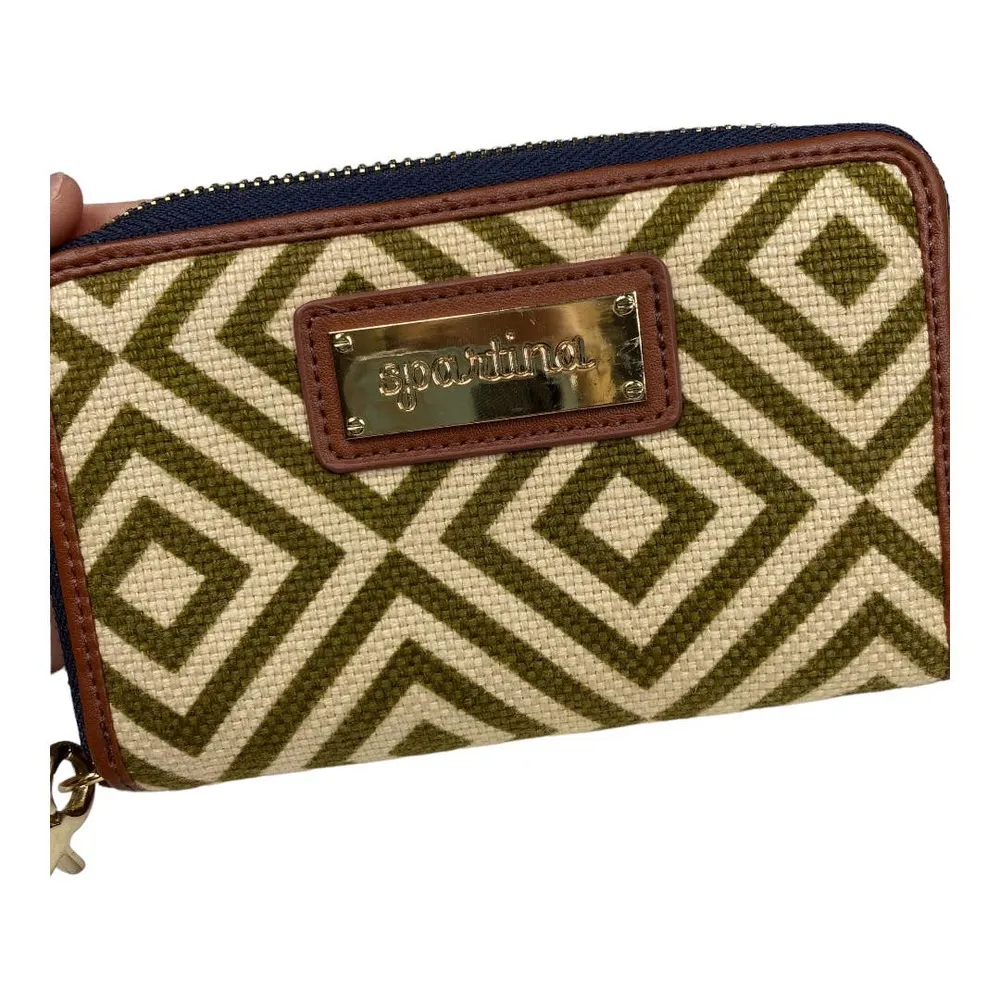 Spartina 449 Geometric Green/ Cream Leather and Linen Crossbody Bag with Wallet - Image 10