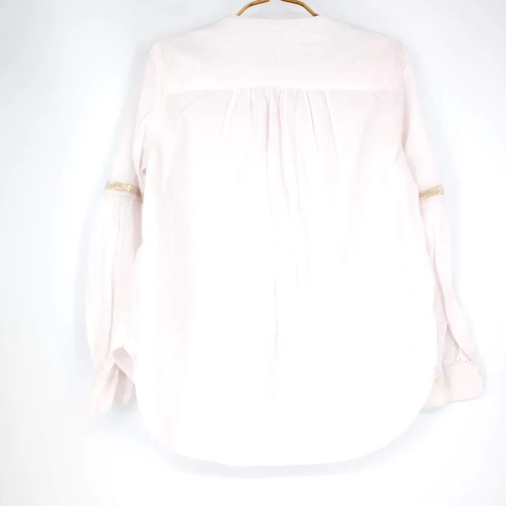 Free People Pink Shimmers And Stripe Slouchy Button Up Shirt Women's Size M -GUC - Image 3