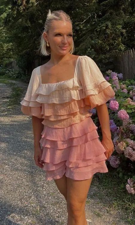 June Tiered Ruffle Layer Mini Dress - Coral - Image 2