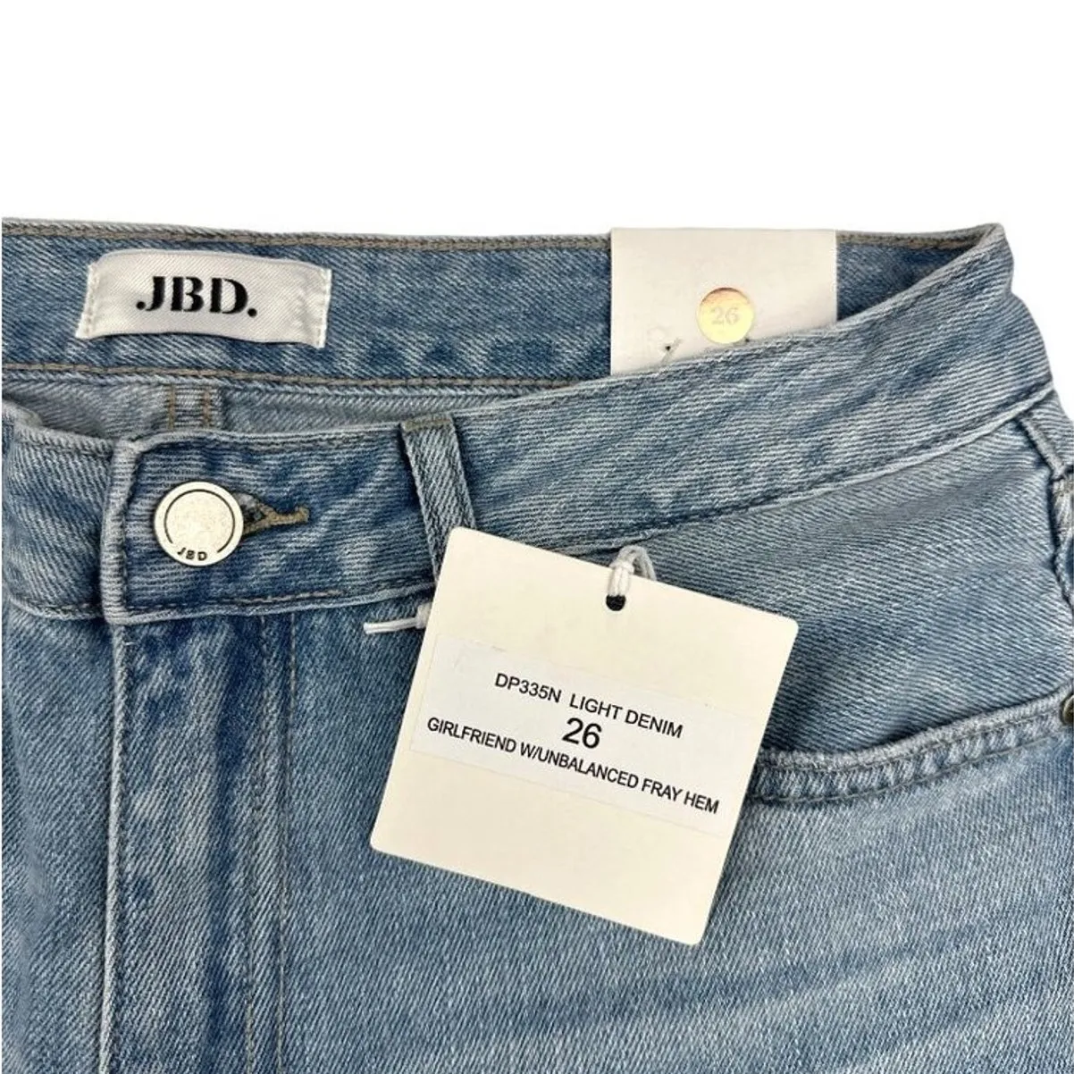 JBD - Girlfriend Unbalanced Fray Hem Jeans in Light Blue - Image 3