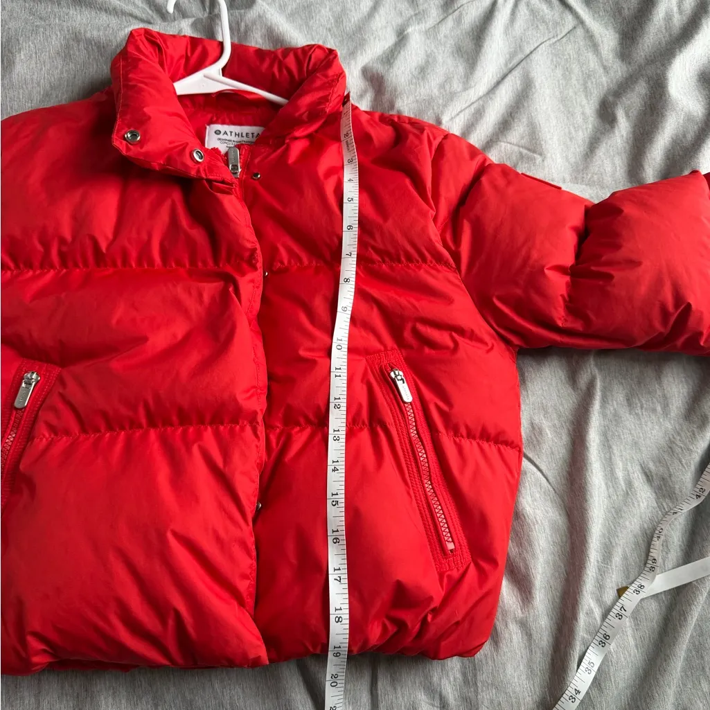 Athleta  Summit Cropped Puffer Jacket Winter Down Coat Red Orange Size XS FLAW - Image 15