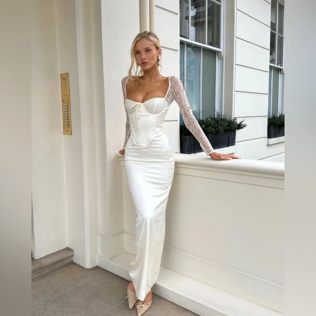 House‎ of CB 'Perdi' Vintage Ivory Satin Maxi Dress NWOT Size M A-C - Image 17