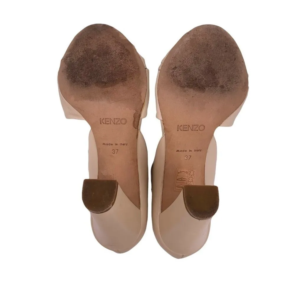 KENZO Bone Leather Peep Toe D'Orsay Ankle Strap Heels Size 37 Pumps White - Image 8