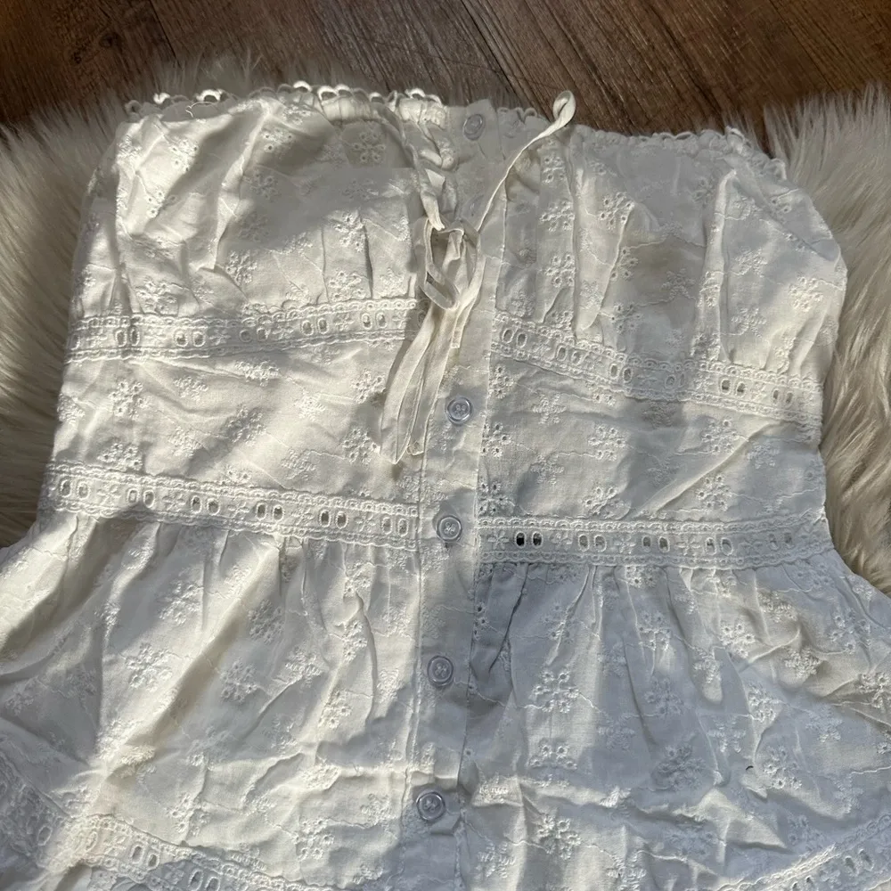 LULU’S White Strapless Eyelet Button Down Romper - Image 4