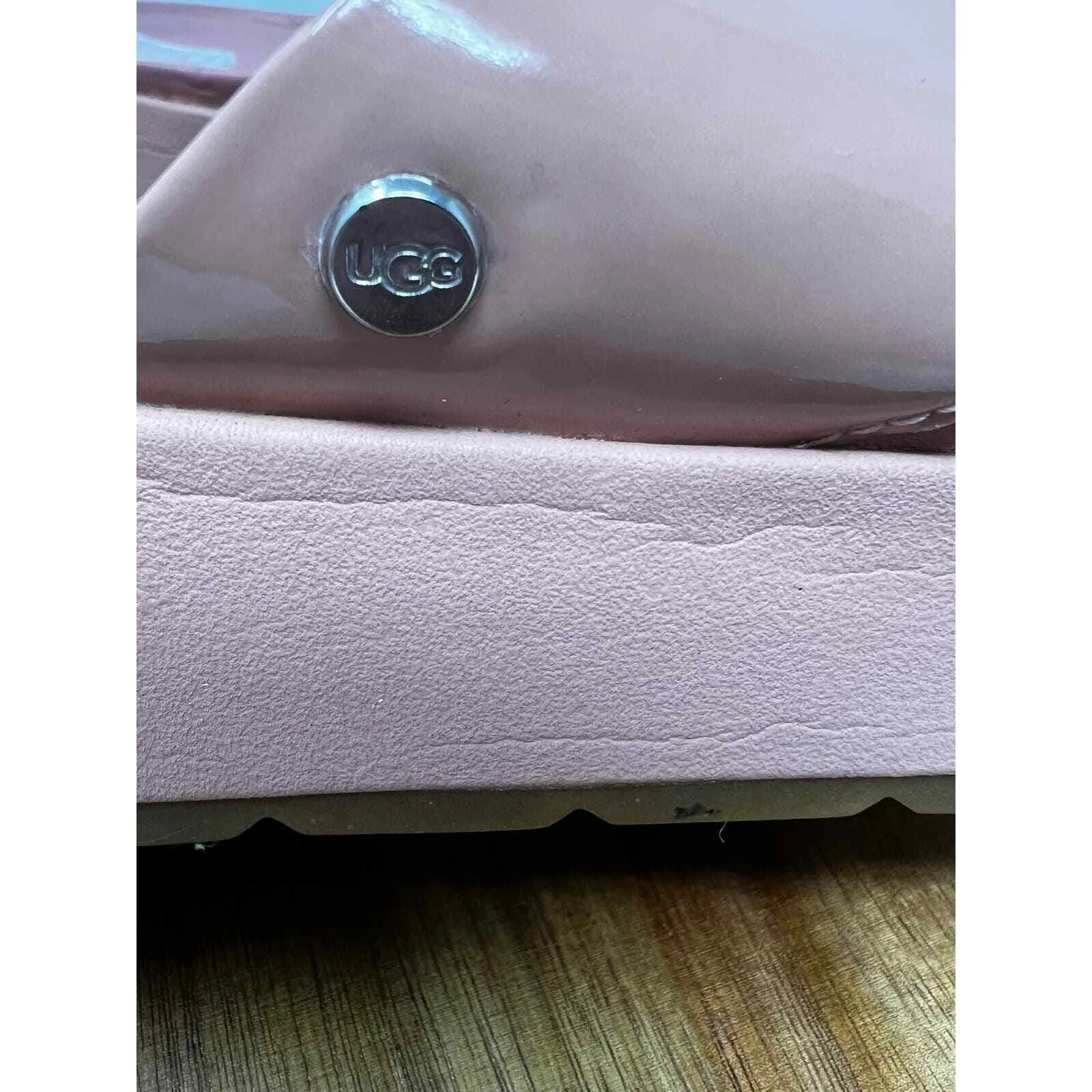 UGG Pink Patent‎ Leather Criss Cross Platform Slide Sandals Size 10 Casual - Image 6