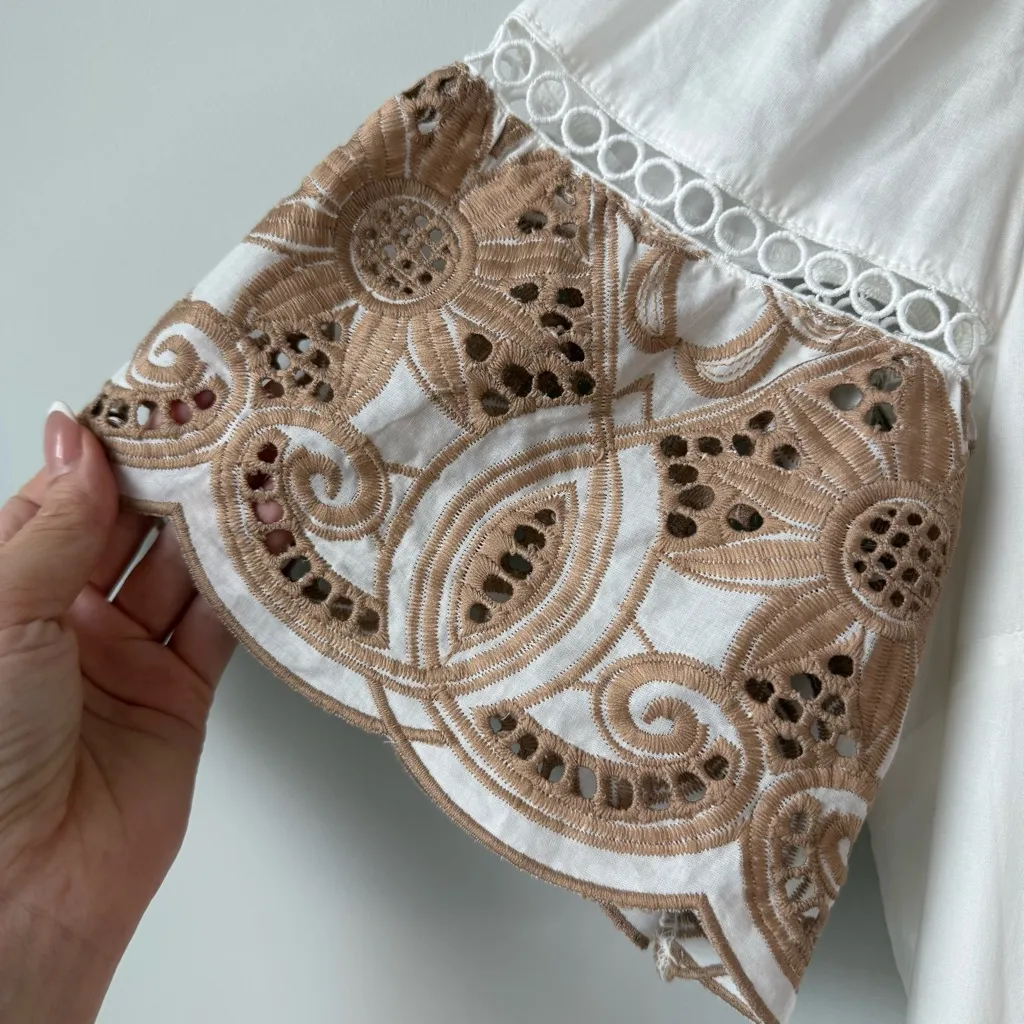 Love By Design Southampton Embroidered Maxi‎ Dress White Taupe M - Image 6