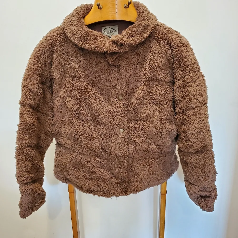 DejaVu mocha brown Teddy coat small collared zip - Image 6