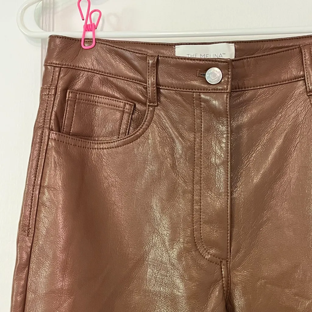 Wilfred Aritzia Melina brown vegan leather straight leg high rise pant size 8 - Image 7