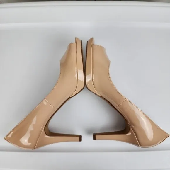 Adrienne Vittadini Gervin Nude Heels Peep Toe Patent Pumps Beige NIB 9.5 - Image 12