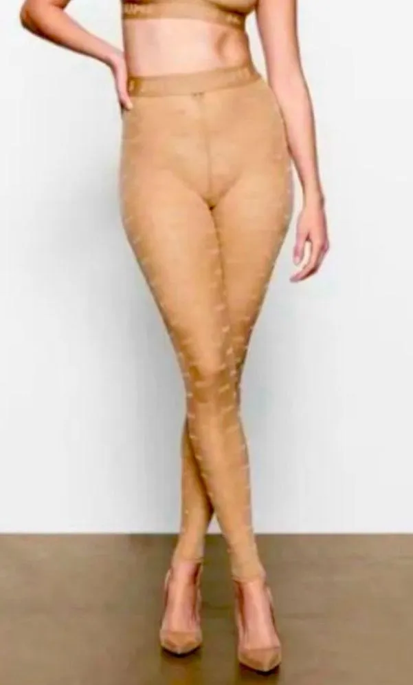 NWT Skims After Hours Sheer Leggings Logo Mesh Tights Ochre 3X - Image 2