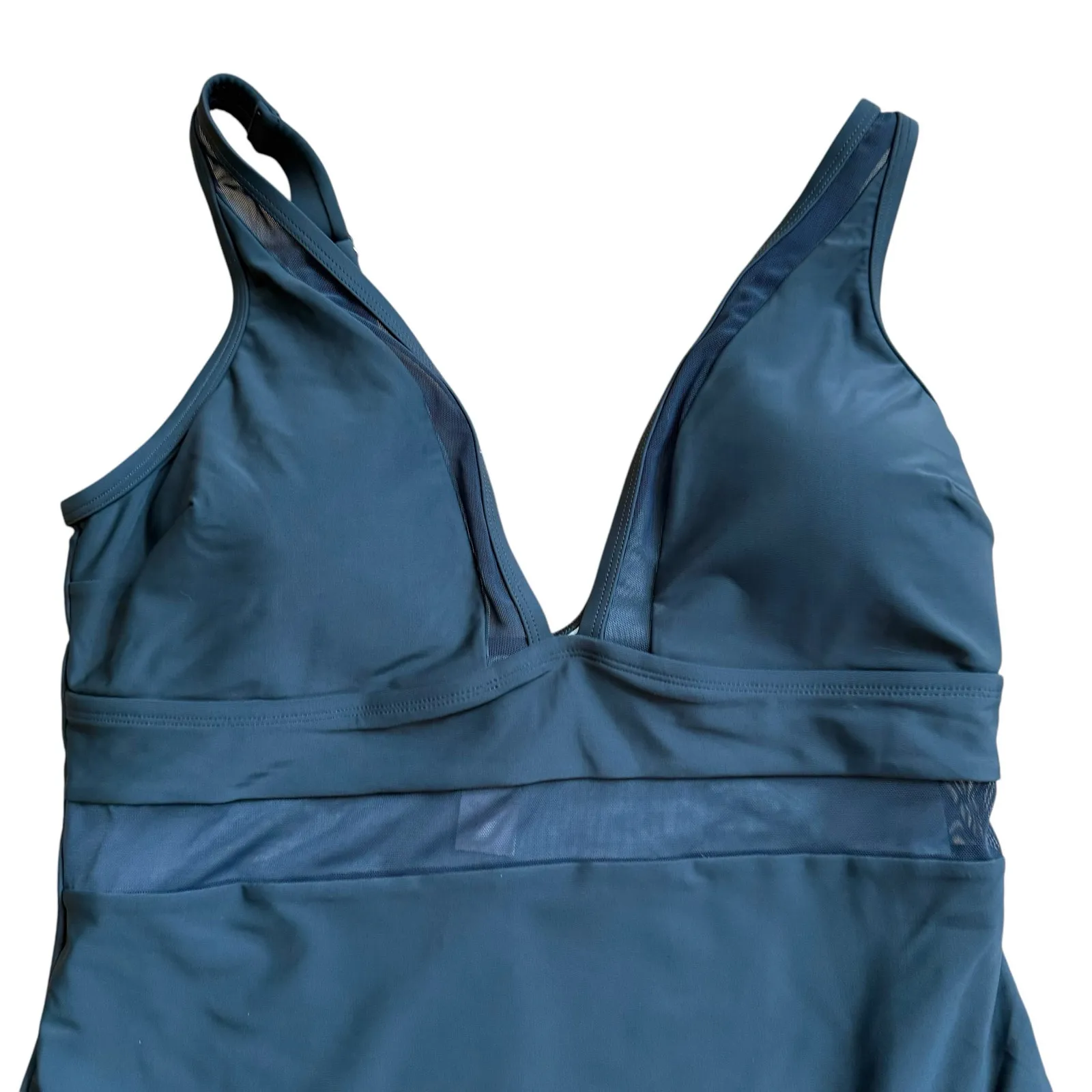 NWT Cupshe Hunter Green Swimsuit 1X Vneck Mesh Tummy Control Sexy Plunge - Image 2