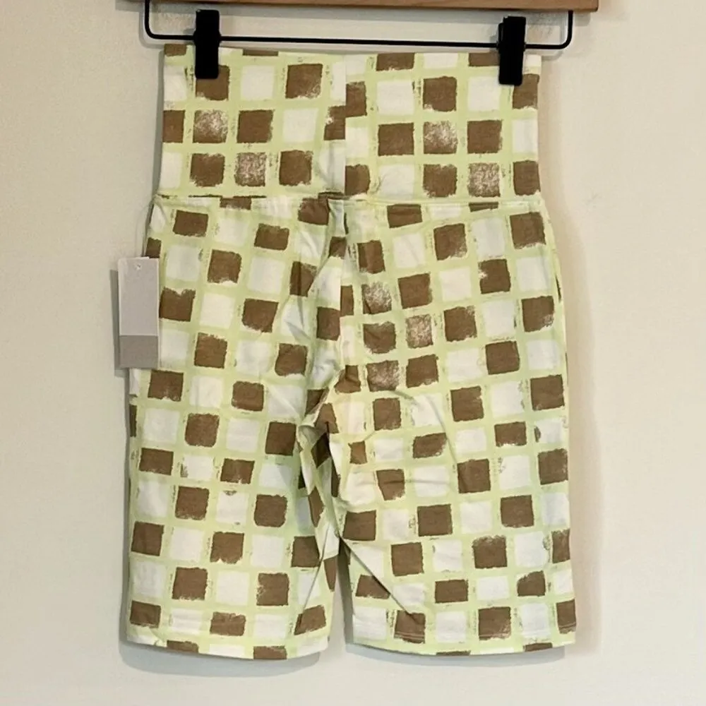 NWT bp High Waist Bike Shorts in Green Ivory Tic Tac Checkerboard - XS - Image 6
