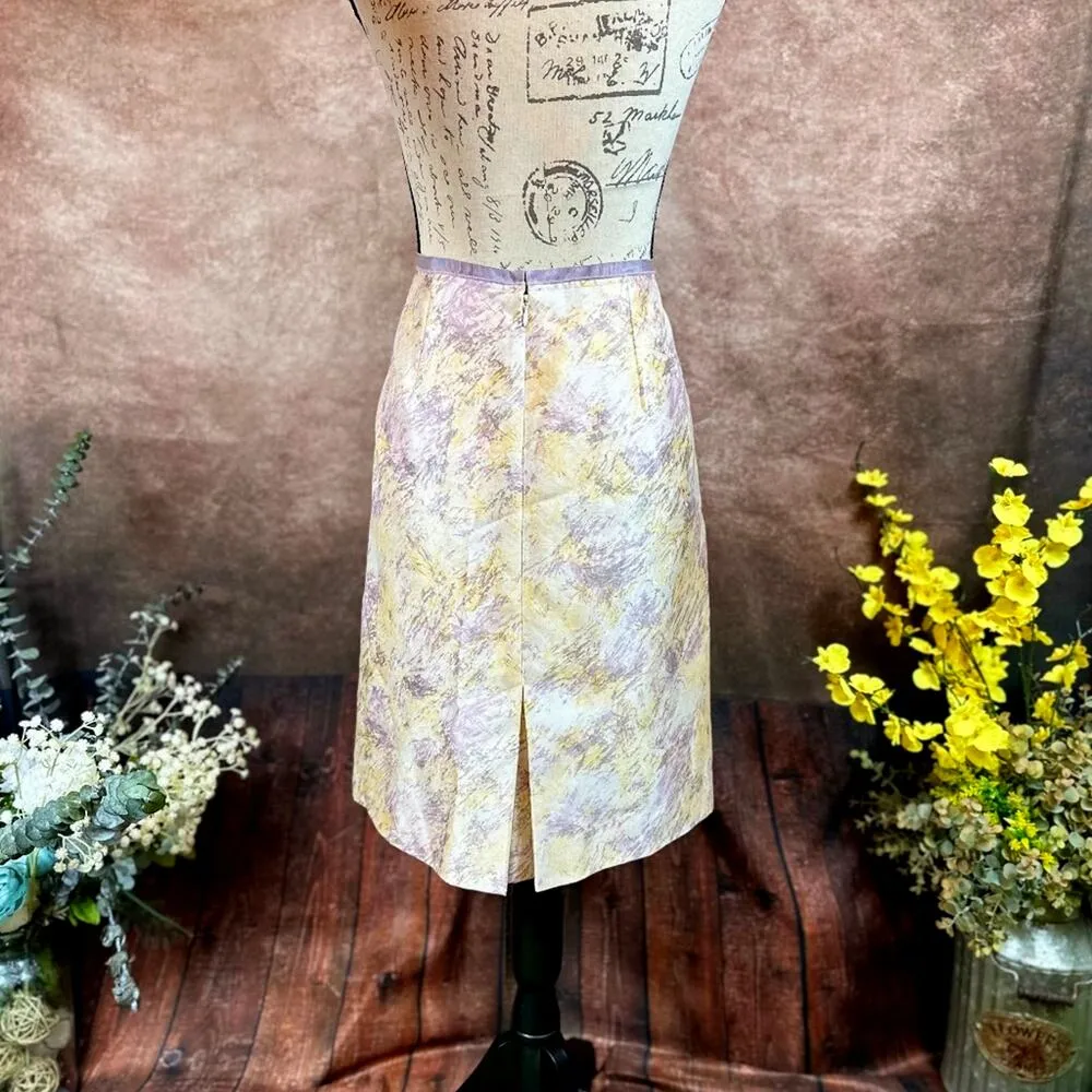 BCBGMaxazria Athena Watercolor‎ Print Wool/Silk Skirt Lavender/Cream 10 - Image 11