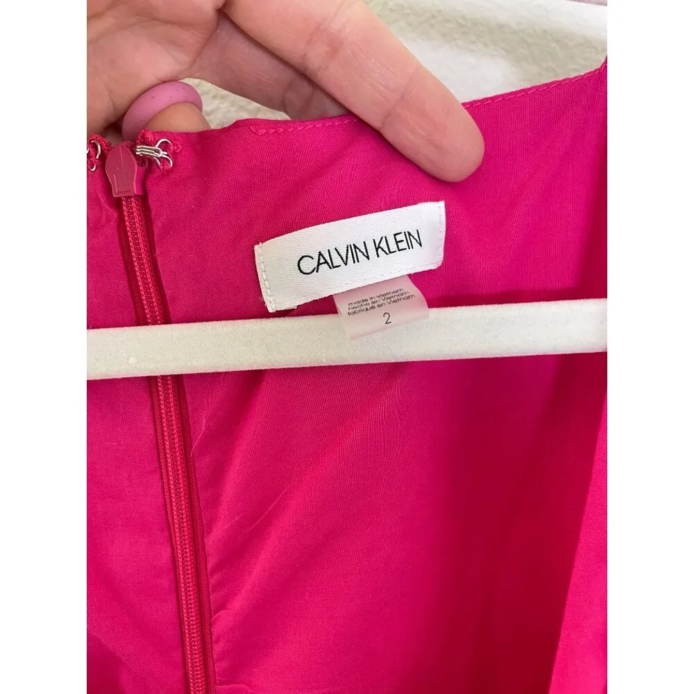 Calvin Klein Sleeveless Maxi Dress Size 2 Square Neck Cotton Tiered Pink New - Image 5
