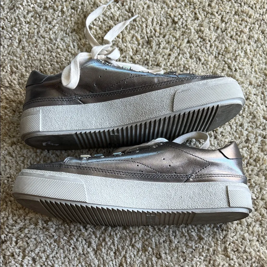 All Saints Quinn Metallic Silver Sneakers with White Laces - Image 13