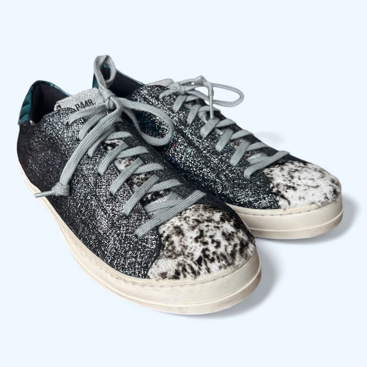 P448 John Jafar Low-Top Sneakers Metallic Glitter Pony Hair Toe Women's EU 41 - Image 7