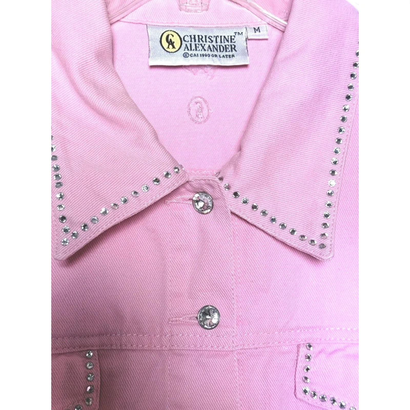 Vintage Christine Alexander Denim Jacket Pink Rhinestones Swarovski Crystals M Size M - Image 2