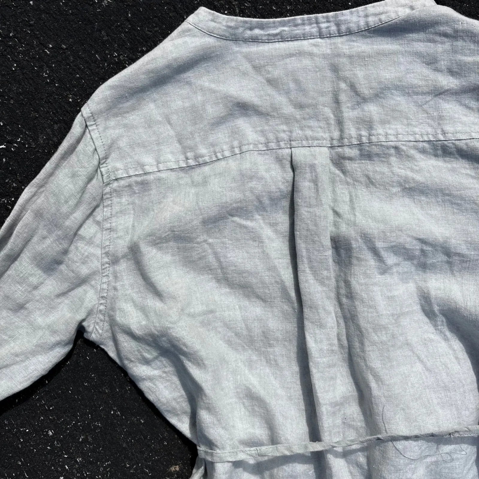 Malvin Chambray Linen Shirt Dress Women's Medium Button Down‎ Roll Tab Gray - Image 8