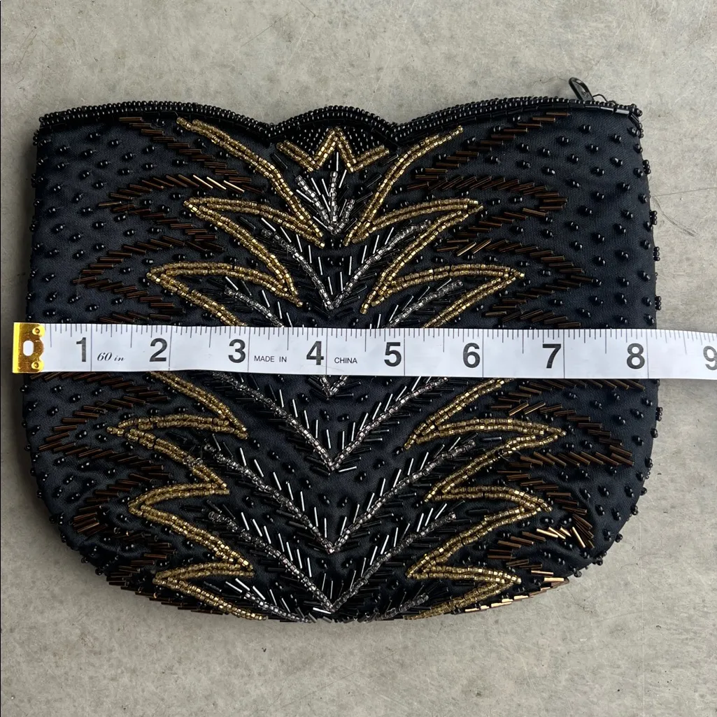 Vintage La Regale LTD Black Gold Retro Beaded Evening Clutch ®️ - Image 5