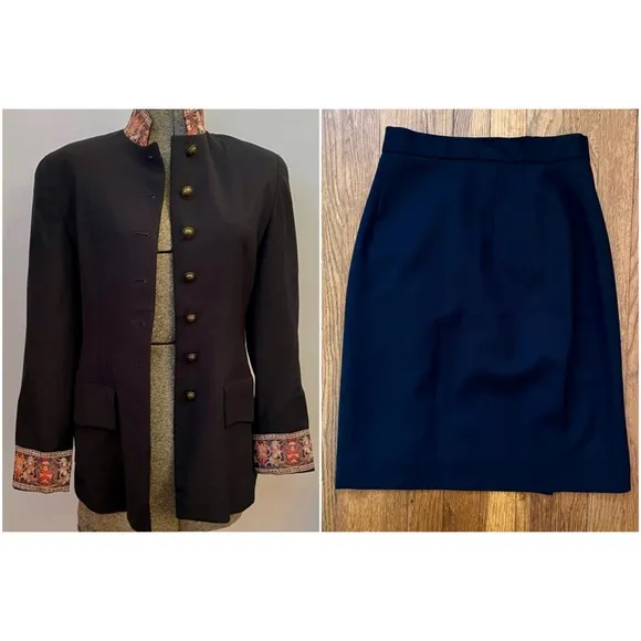 Vintage Citi Blazer w/ Tapestry Collar and Cuffs Skirt Set - Image 2
