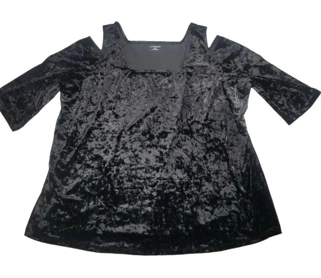 Catherines Cold Shoulder Velour Top Plus Sz 5X 34/36W Black Witchy Whimsigoth - Image 1
