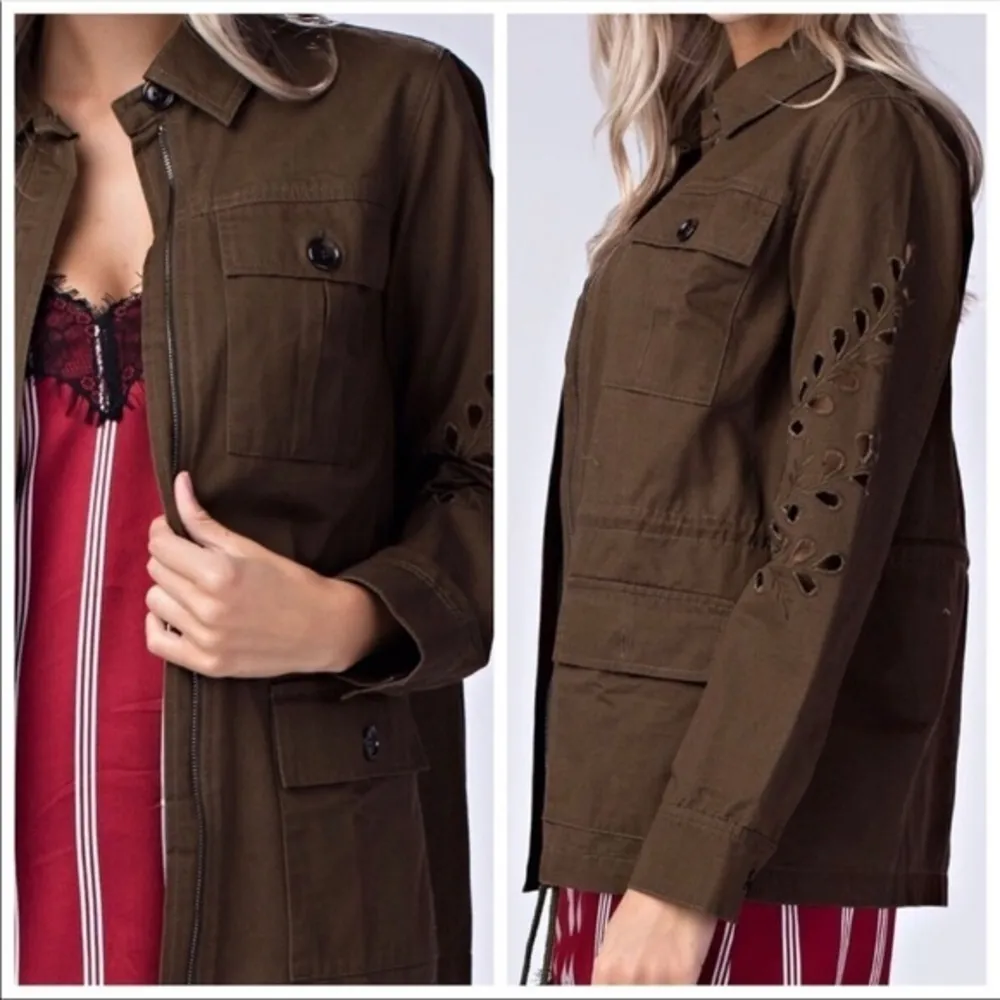 Honey Belle Olive Green Cut Out Sleeve Jacket - Image 5