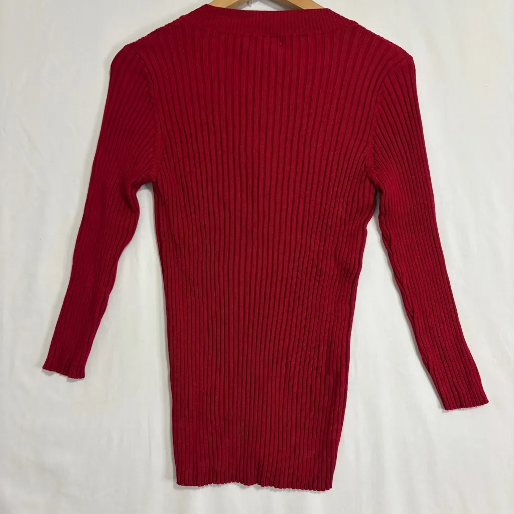 Dressbarn Ribbed Sweater Womens XL NWT Red Lace V-Neck Stretch Y2K Holiday Gift - Image 4