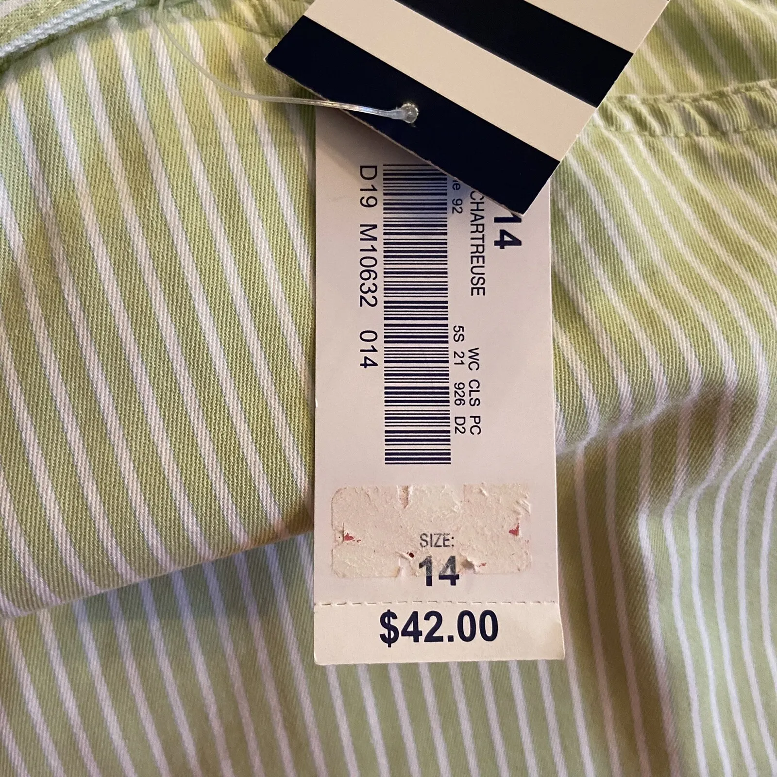 NWT Lands' End Misses cropped twill chino natural fit belted Green Striped Sz 14 - Image 6