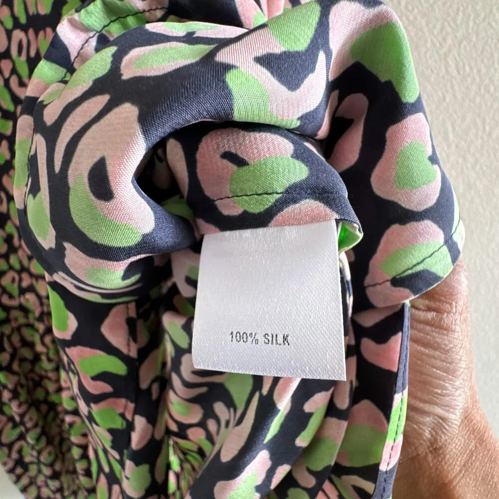 Tucker NYC Silk Drop Waist Laura Dress Animal Print Pockets Size Small Blue - Image 7