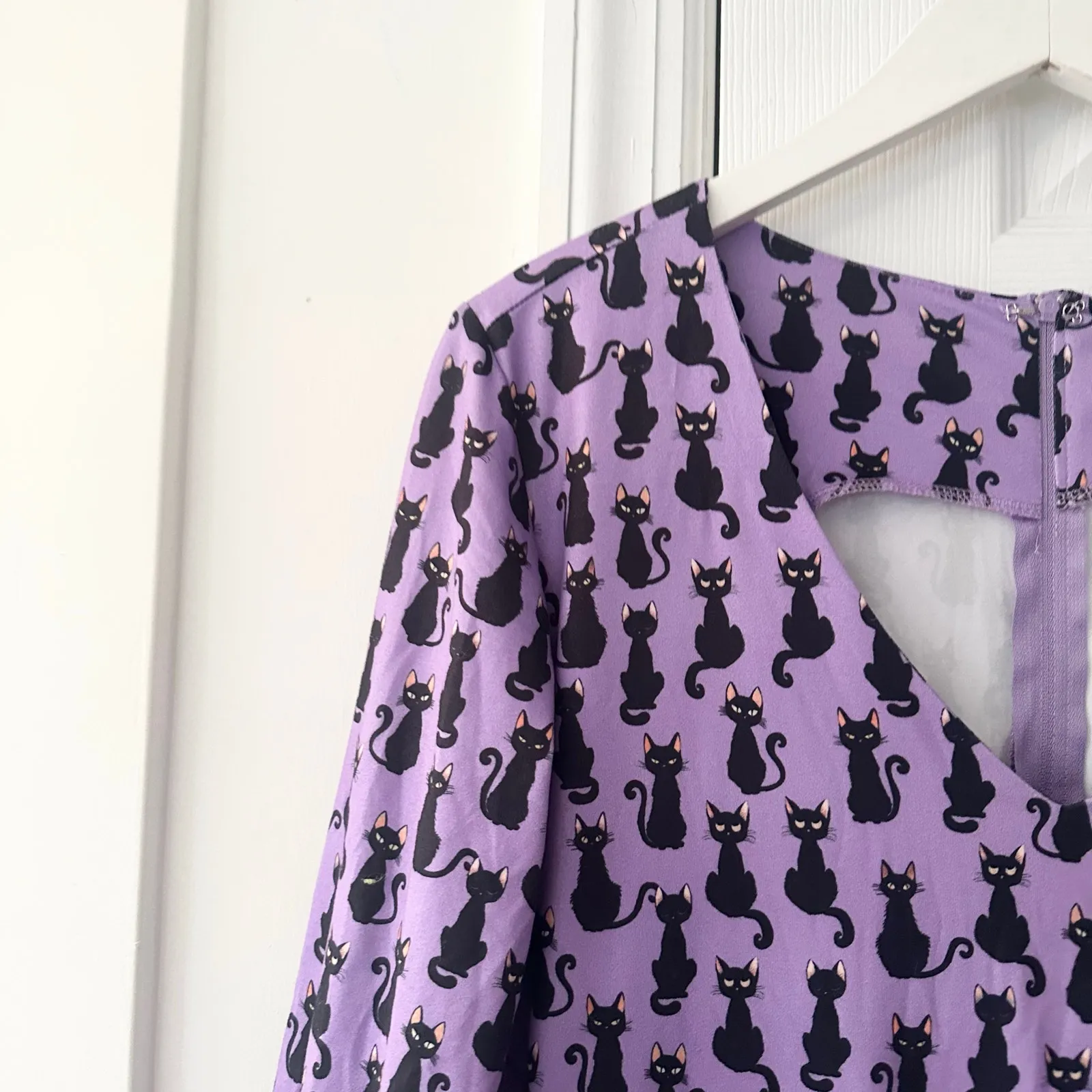 Dolly and Dotty Unique Vintage Purple Billie Black Cat Print Midi Flare Dress 10 - Image 5