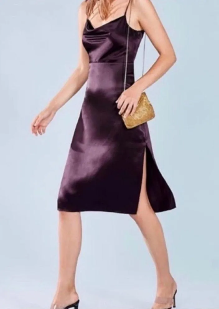 Reformation Plum Cowl Neck Silk Midi Dress - Image 3