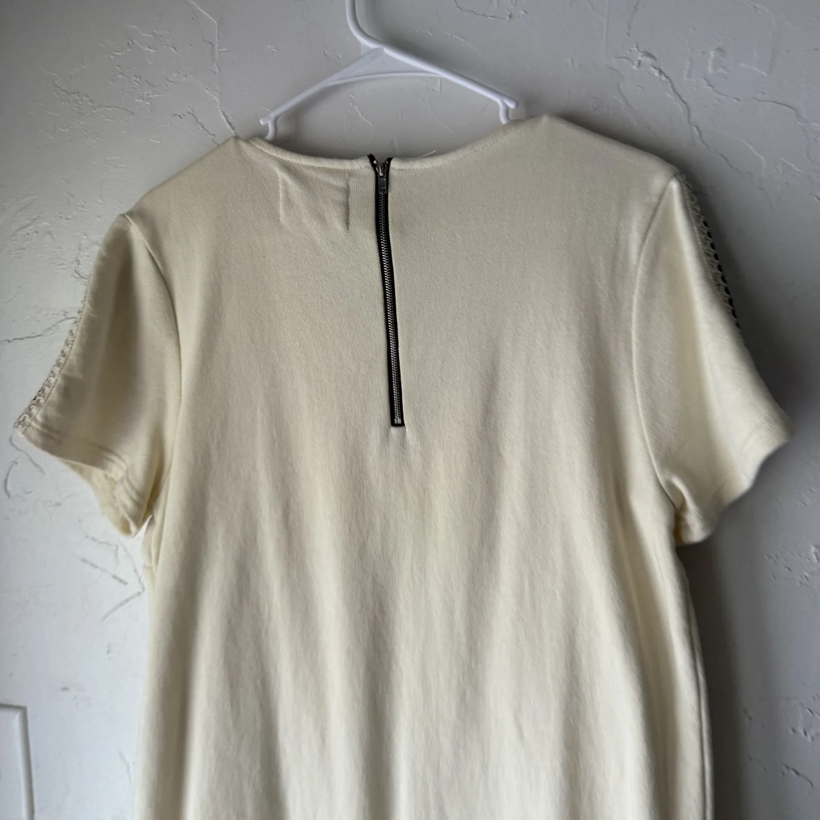 Moon‎ River Dress Womens Medium Cream Black Fringe Boho Short Sleeve Mini Dress - Image 11