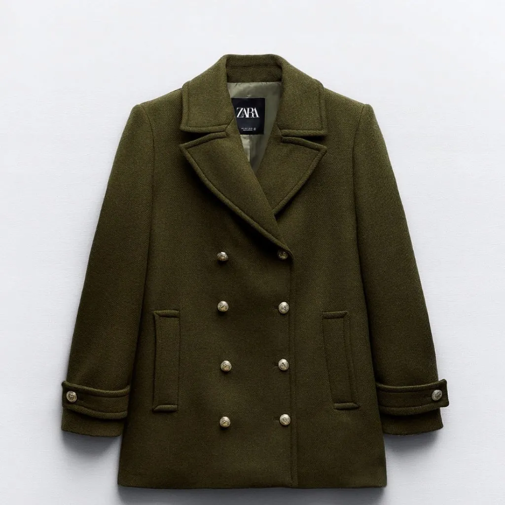 NWT ZARA WOOL BLEND DOUBLE-BREASTED COAT KHAKI Green Bloggers Fave Oversize - Image 7