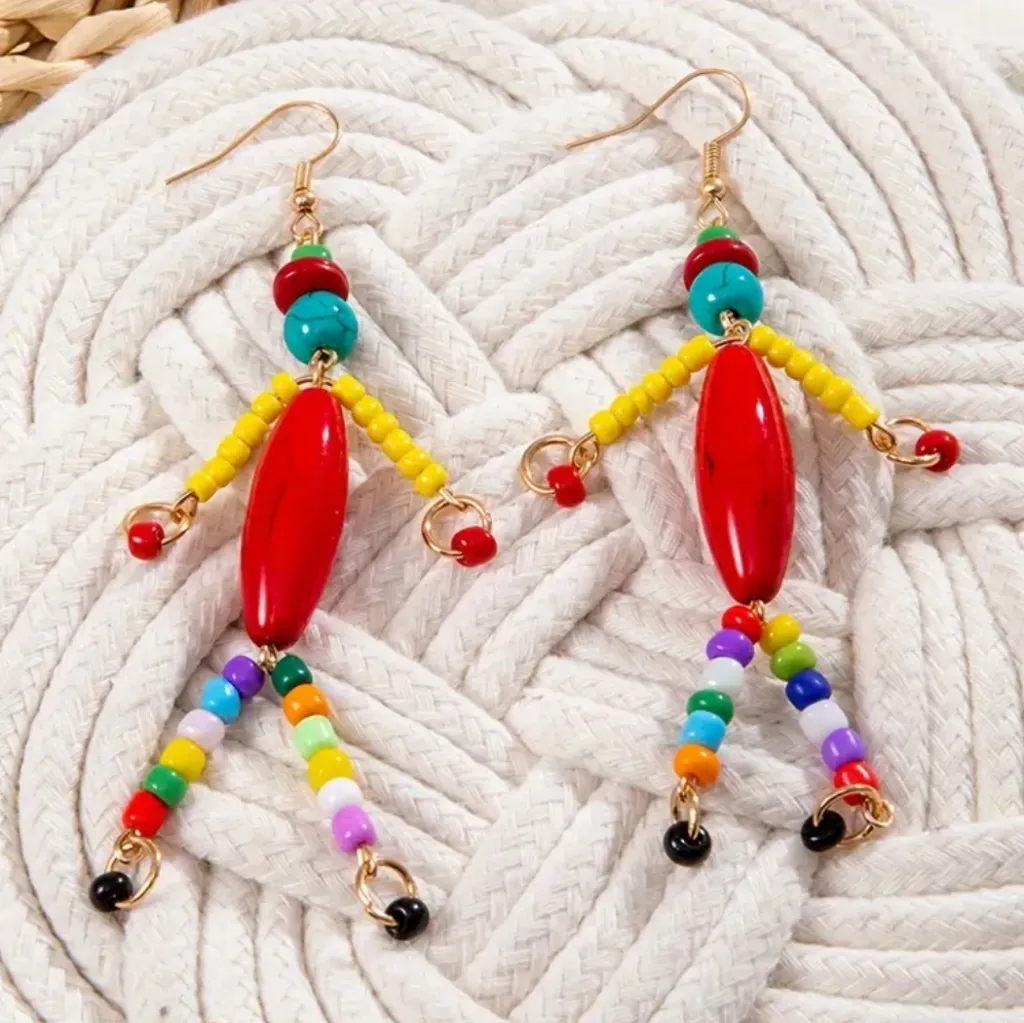 Resin Beaded Dangle Earrings Ethnic Bohemian Style Perfect for‎ Parties & Casual - Image 7