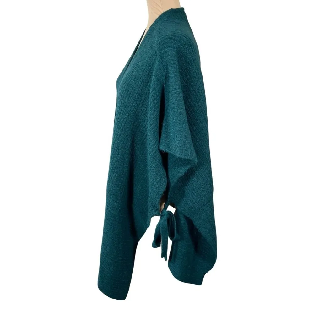 Loft Poncho Sweater Green Tie Side Stretch Size M/L Open Front - Image 2