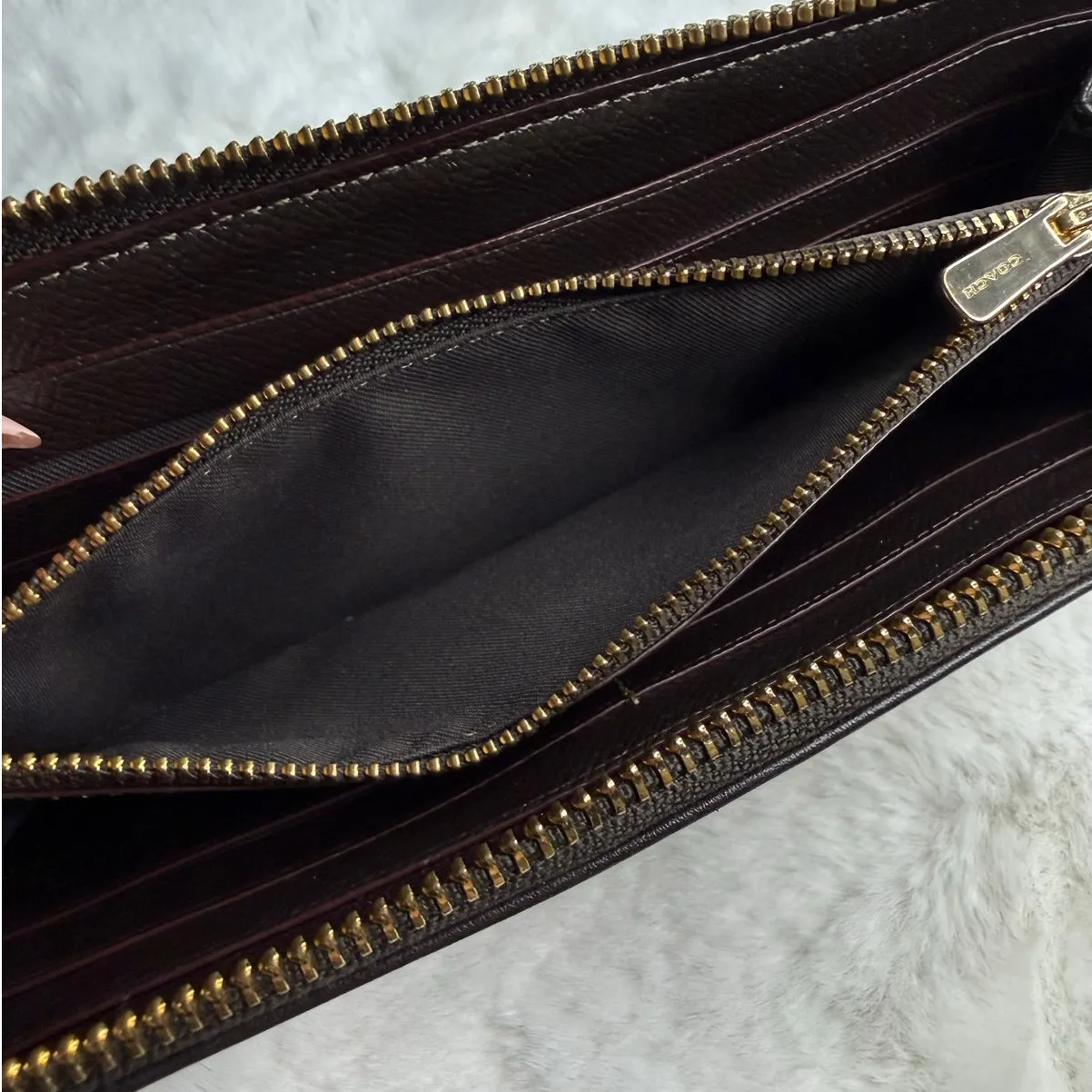 COACH Brown Signature Canvas Zip Around Wallet - Image 6