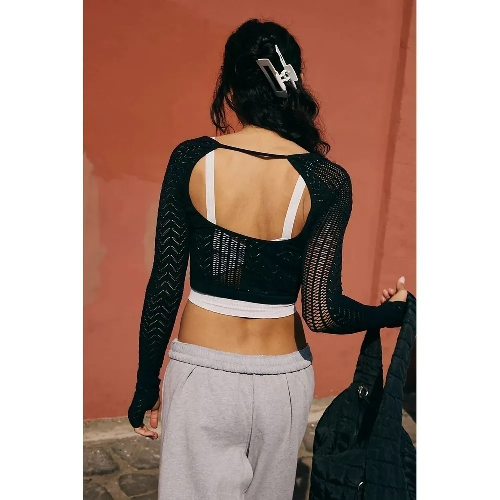 Free People FP Movement Perforation Nation Long Sleeve Top NWOT Black XL - Image 2