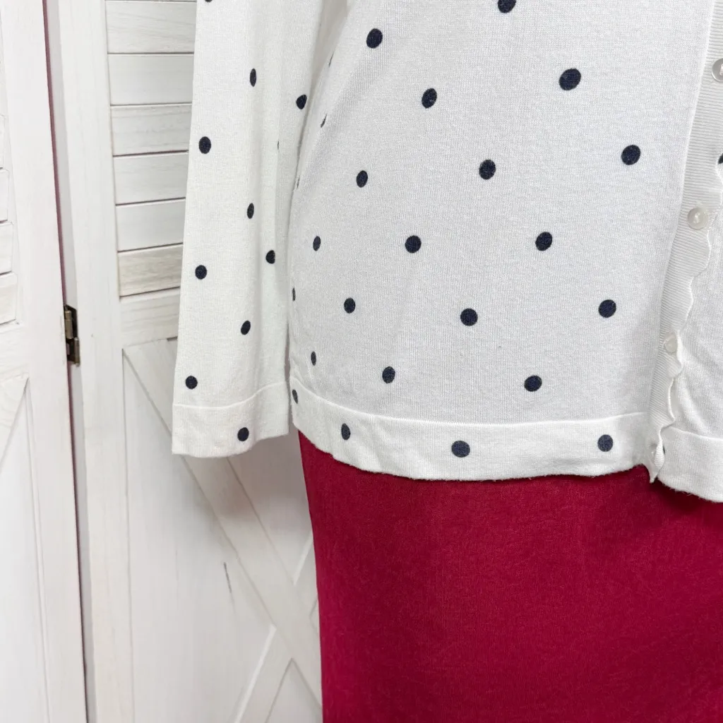 Croft‎ & Barrow Scallop Trim Polka Dot Cardigan Sweater White Black Womens XL - Image 6