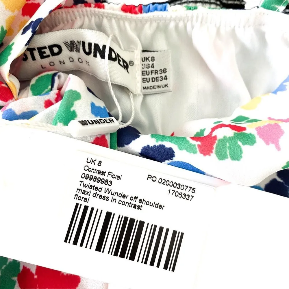 Twisted Wunder White Multicolor Floral Open Shoulder Maxi Dress Size 4 - Image 5