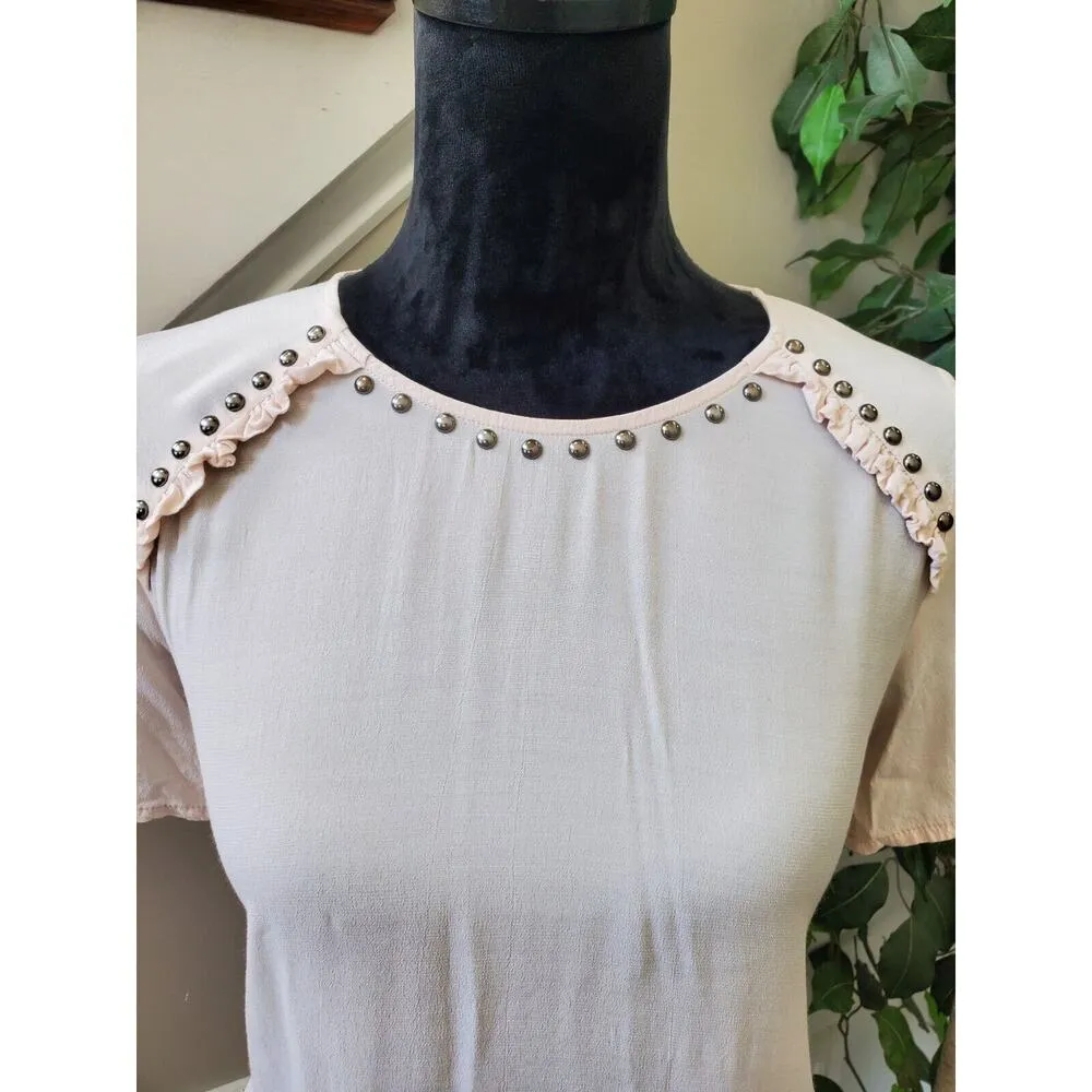 H&M Women's White Viscose Short Sleeve Round Neck Pullover Casual Shirt Size 6 - Image 2