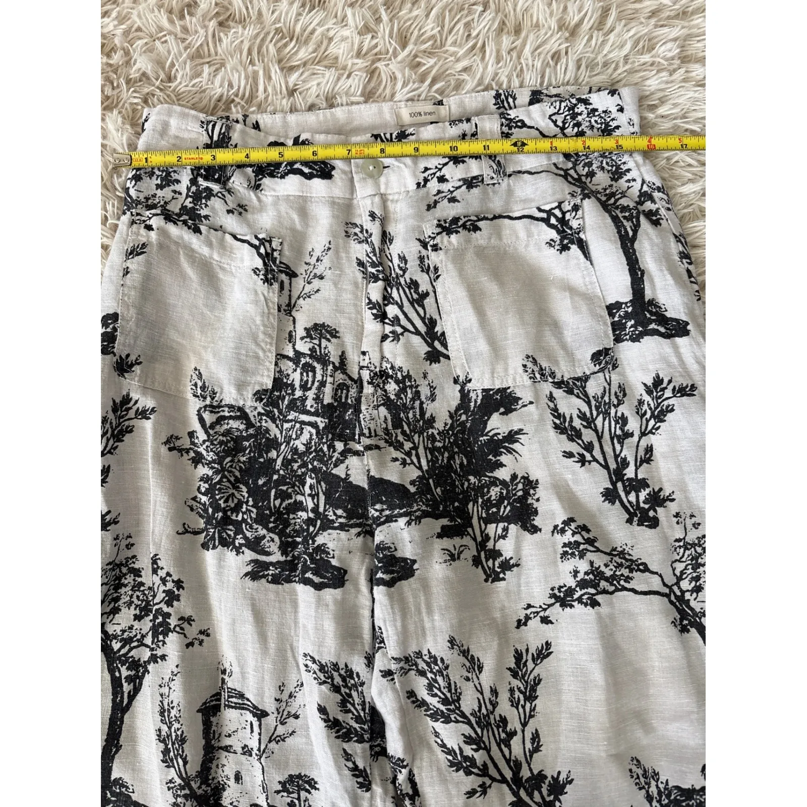 Joie Linen Wide Leg Pants Black White Toile Print High Rise Size 10 - Image 5