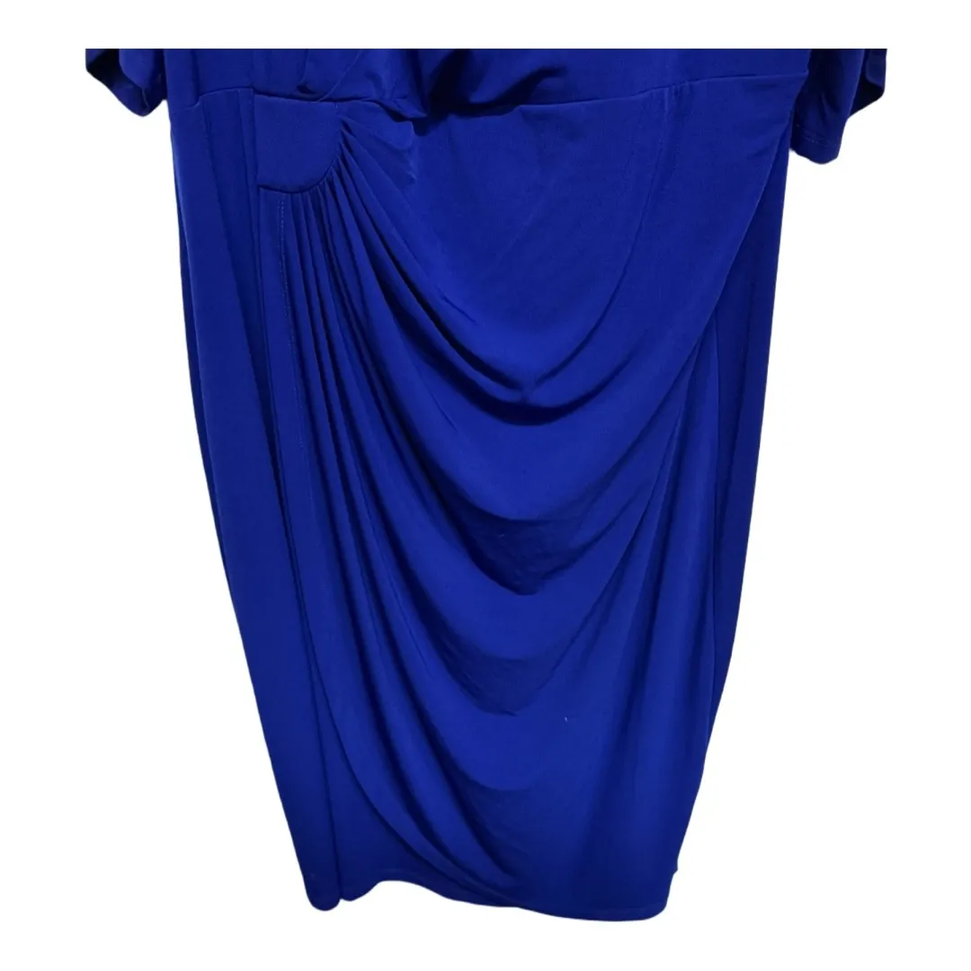 Connected Apparel Slit Sleeve Faux Wrap Dress 18W Blue MIDI Length Office Church - Image 3