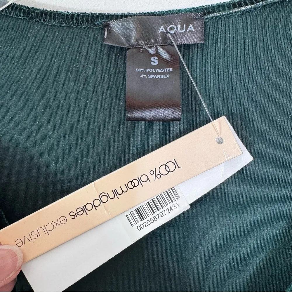 AQUA Velvet Faux Wrap Mini Dress Green Size S NWT - Image 6