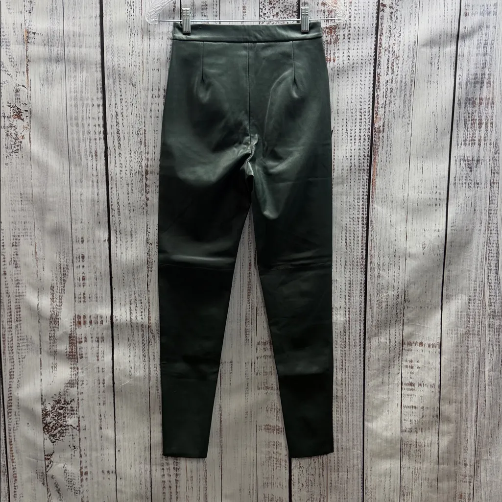 Zara NWOT Dark Green Faux Leather Ankle Zipper Ankle Pants Size XS - Image 4