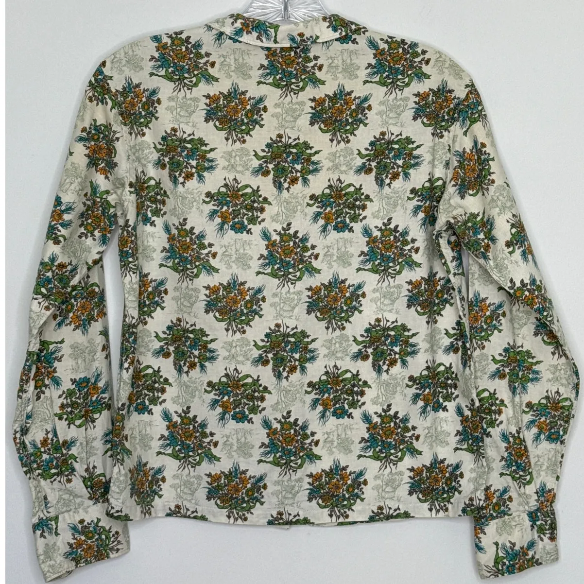 Vintage 60's Shirtmaker green Floral Cotton Blouse Peter Pan Collar USA Small - Image 3