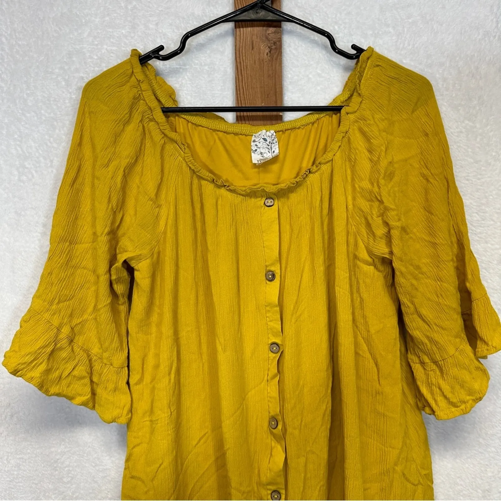 Naïf Mustard Yellow Half‎ Bell Sleeve Button Down Mini Dress Size M Size M - Image 2