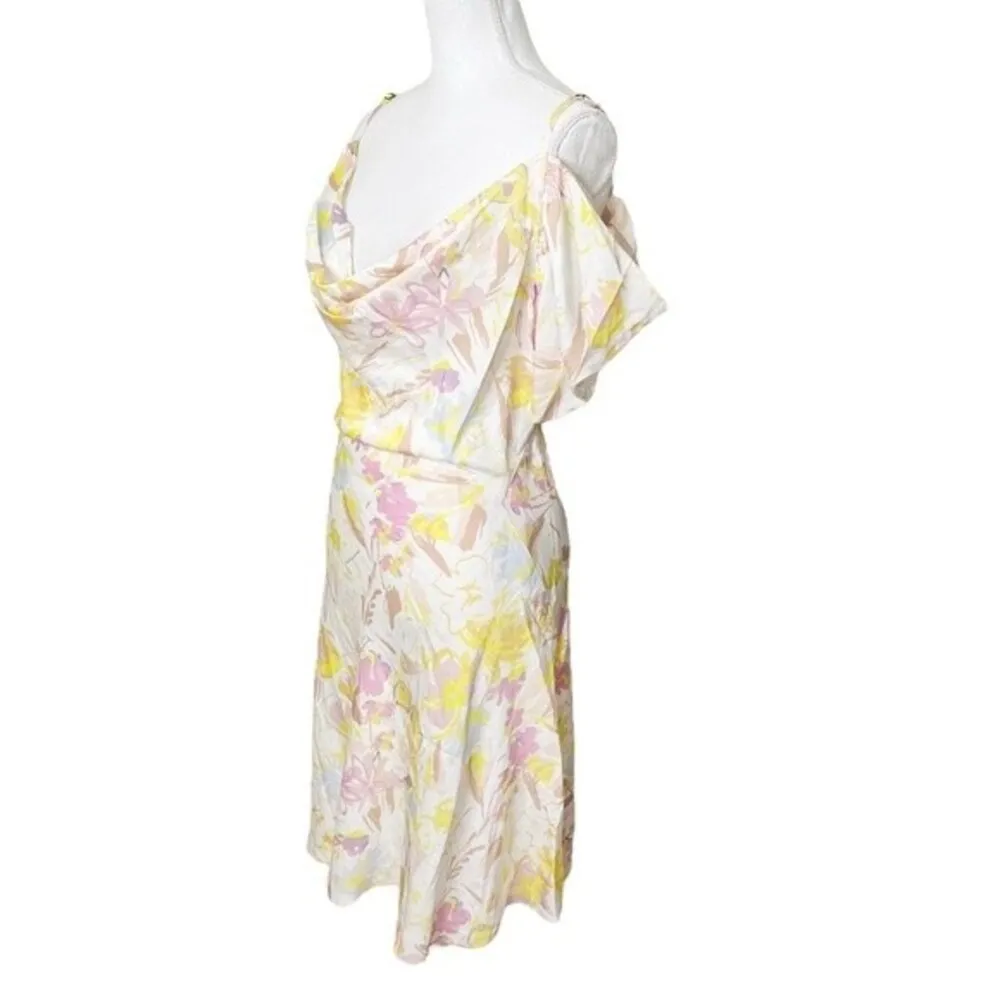 Ted Baker Camily Cowl Front Satin Mini Dress Floral Cold Shoulder Size 6 US 12 - Image 7