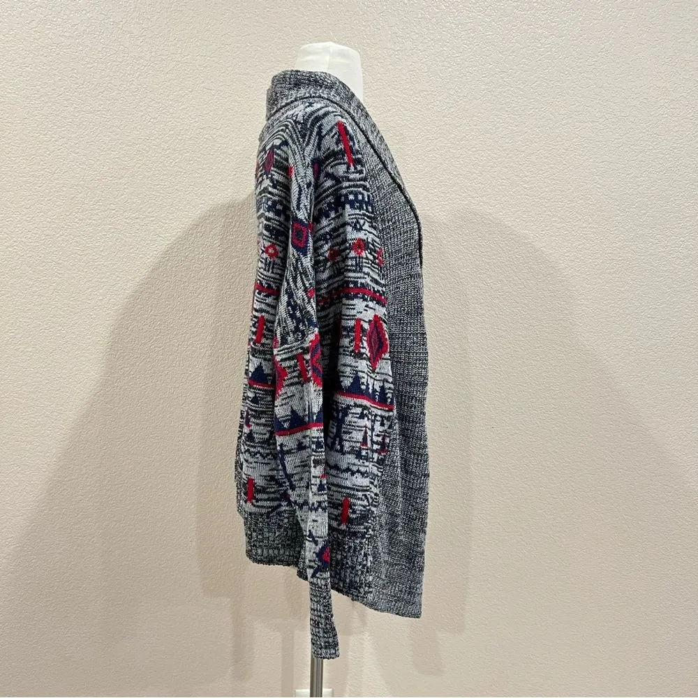 Roxy Grey Knit Cardigan with Geometric Designs Size Medium - Image 5