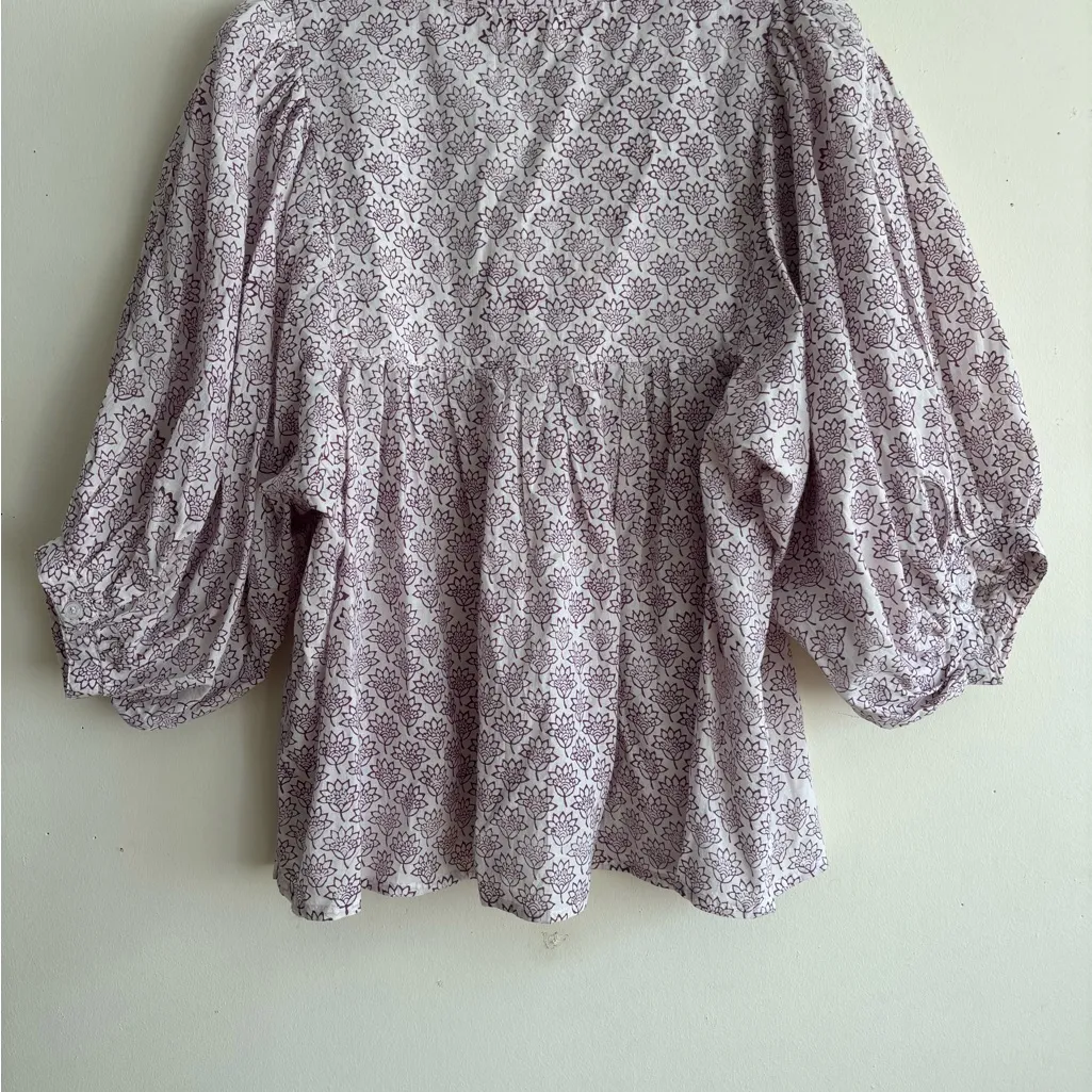 SLV Sur La Vague Women's White And Purple Puff Sleeves Blouse Size 5(M - Image 3